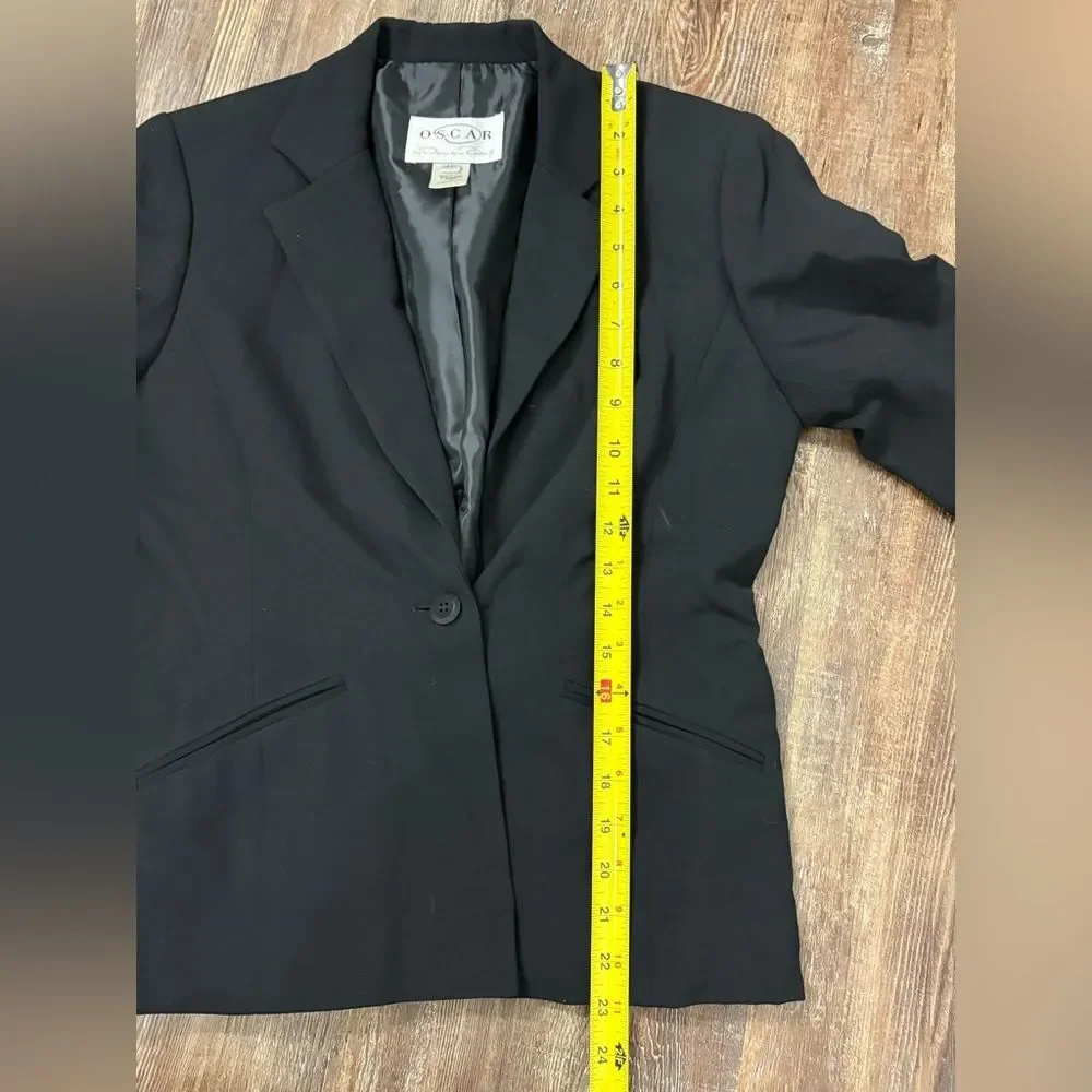 Oscar De La Renta Vintage Black Button Blazer Jacket 4R Wool Blend Classic Work